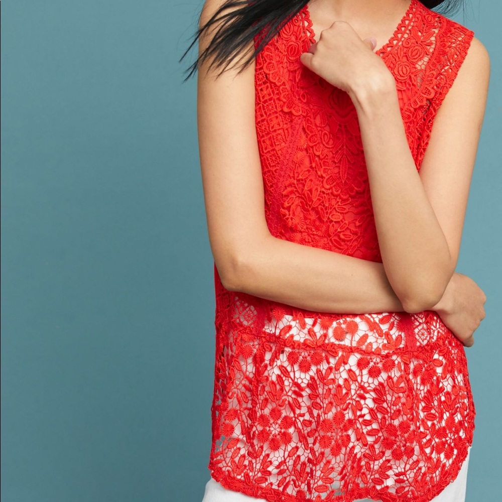 ANTHROPOLOGIE Gardenia Lace Tank Red/Rouge…